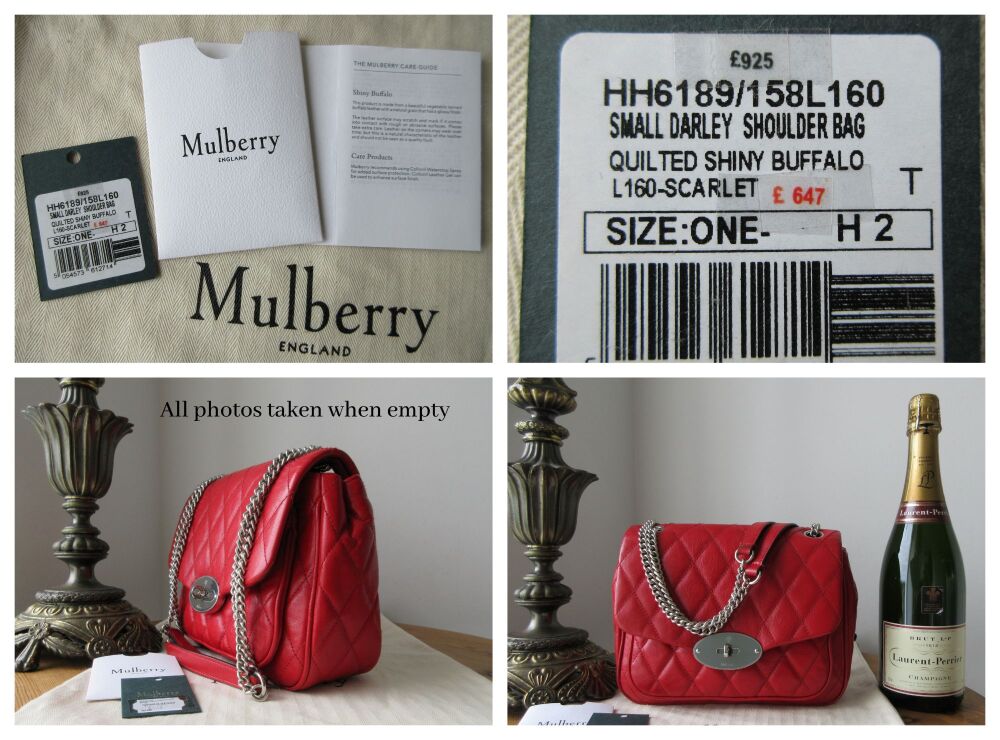 Mulberry Small Darley Shoulder Bag in Scarlet Shiny Quilted Buffalo