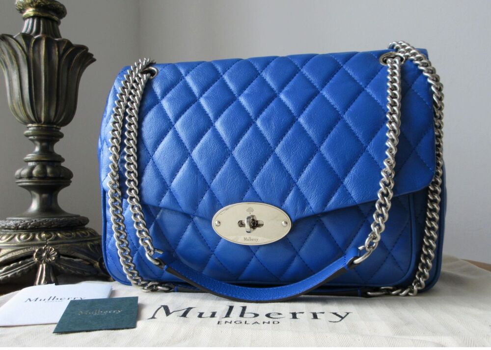 Mulberry Large Darley Shoulder Bag in Porcelain Blue Shiny Quilted Buffalo