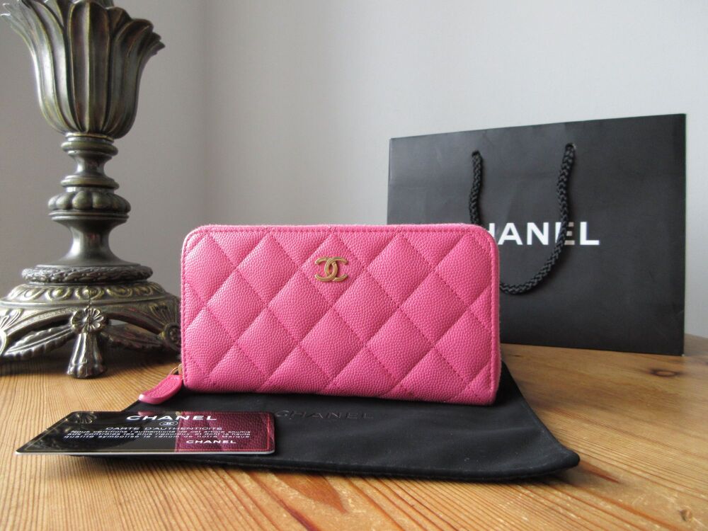 Chanel Classic Medium Zip Around Continental Wallet in Barbie Bright Pink C