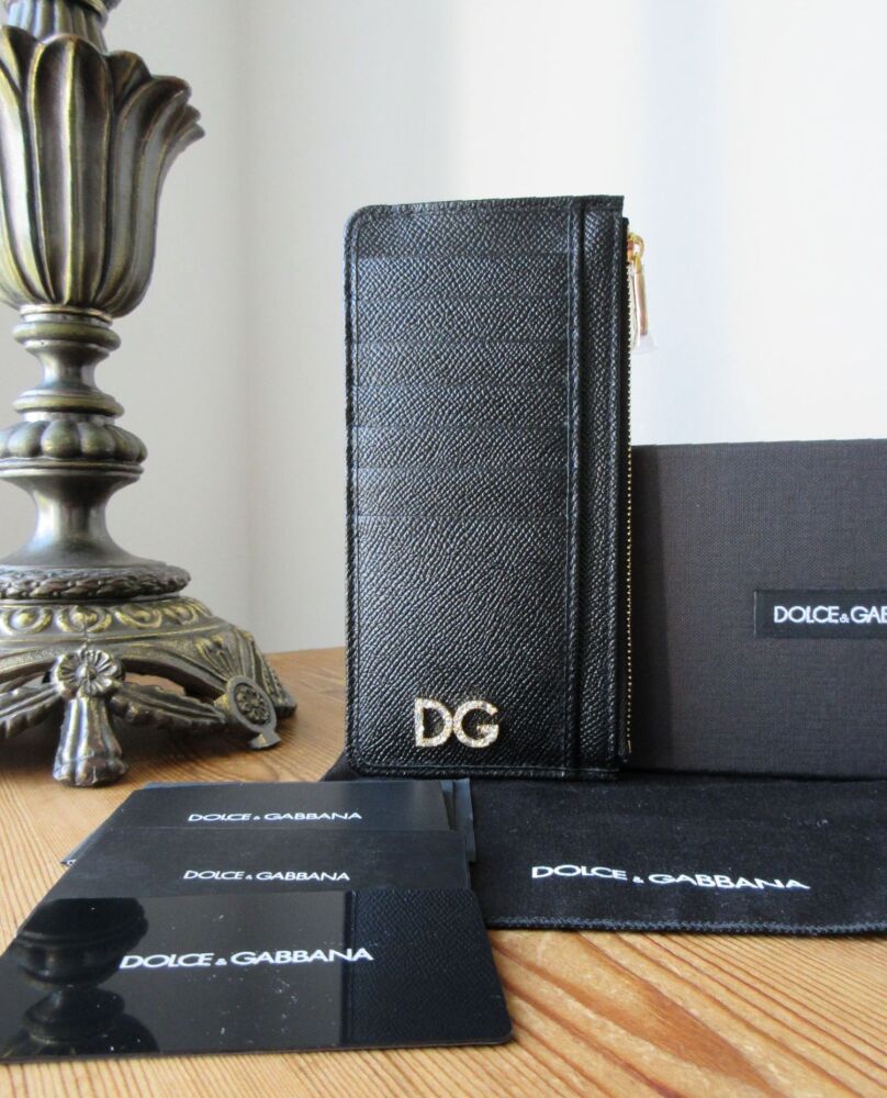 Dolce &amp; Gabbana Strass Vertical Card Holder Wallet in Black Dauphine Calfsk