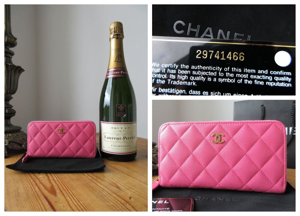 Chanel Classic Medium Zip Around Continental Wallet in Barbie Bright Pink Caviar