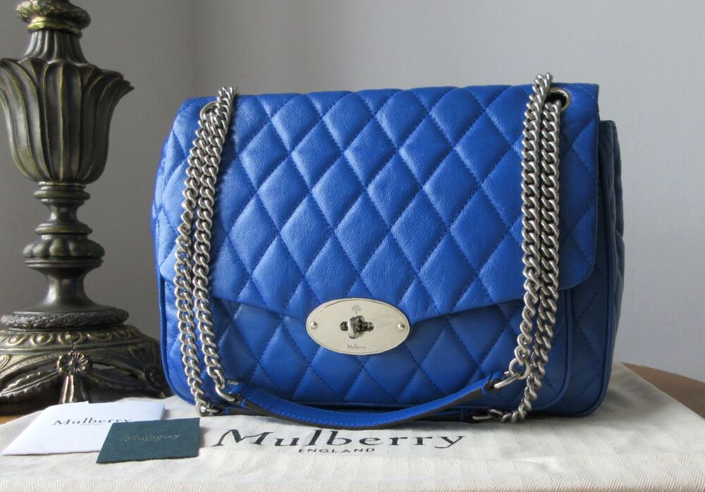 Mulberry Large Darley Shoulder Bag in Porcelain Blue Shiny Quilted Buffalo