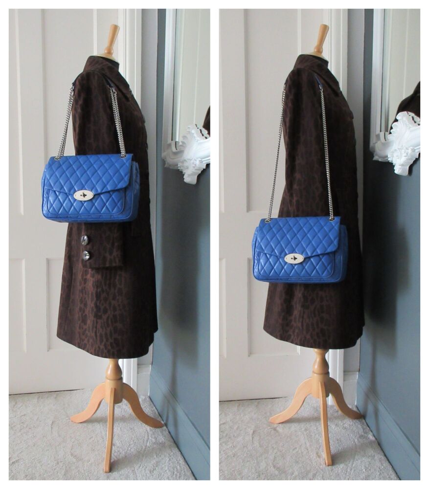 Mulberry Large Darley Shoulder Bag in Porcelain Blue Shiny Quilted Buffalo