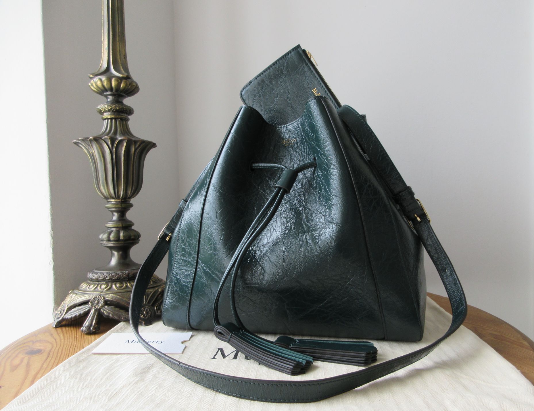 Mulberry Small Millie Tote in Mulberry Green Glossy Calf Leather