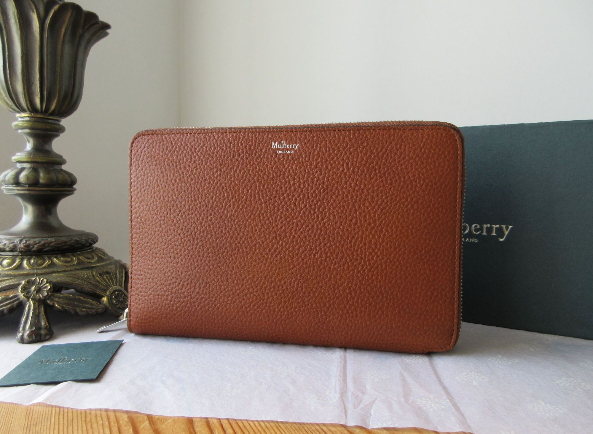 Mulberry Large Zip Around Travel Wallet in Oak Grained Vegetable Tanned Lea