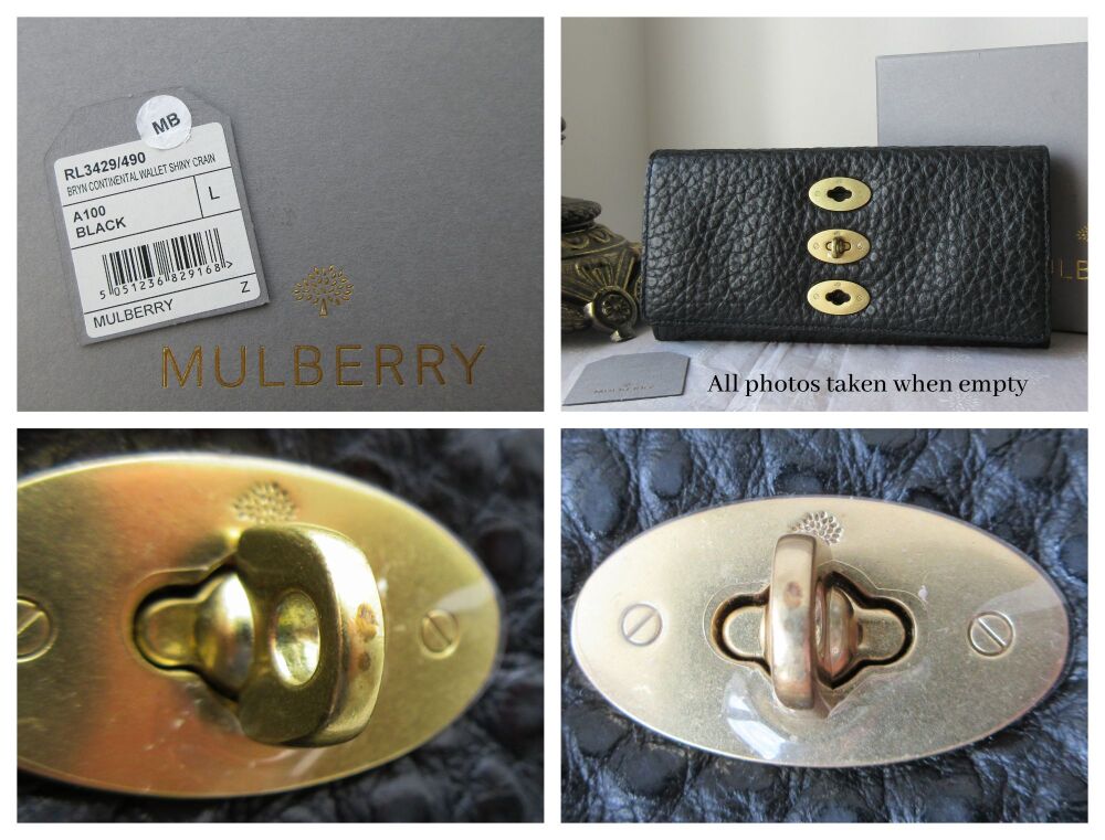 Mulberry Bryn Continental Long Wallet Purse in Black Shiny Grain Leather