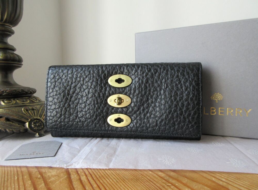 Mulberry Bryn Continental Long Wallet Purse in Black Shiny Grain Leather