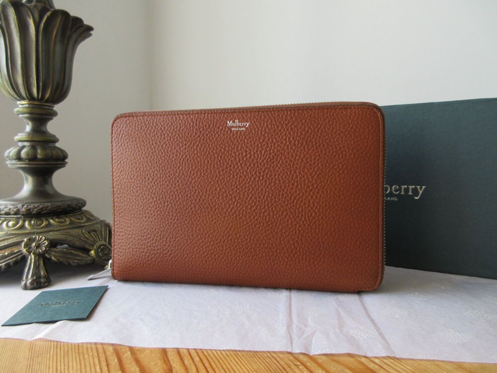 Mulberry Large Zip Around Travel Wallet in Oak Grained Vegetable Tanned Lea