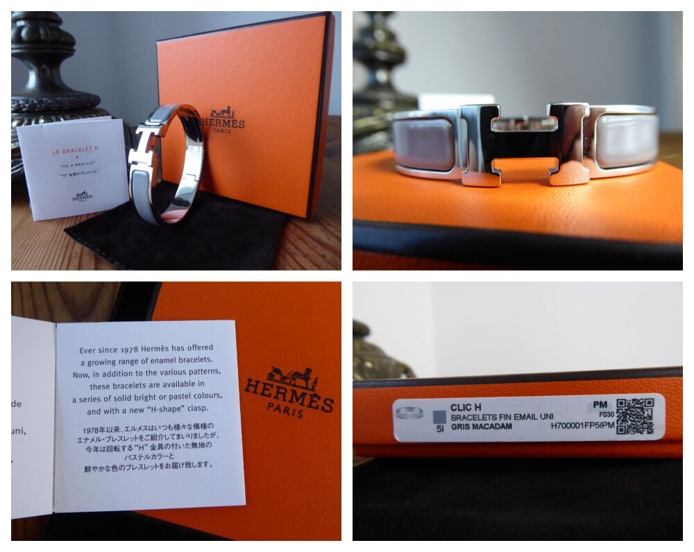 Hermès Clic H PM Narrow Bracelet in Palladium Silver with Gris Macadam Enamel
