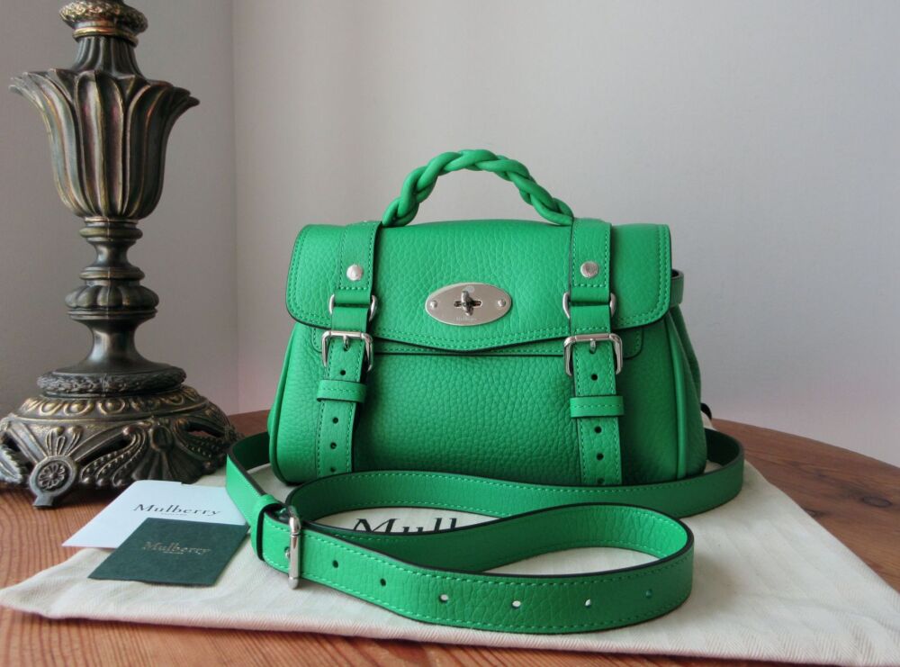 Mulberry Sustainable Icon Mini Alexa in Lawn Green Heavy Grain Leather New