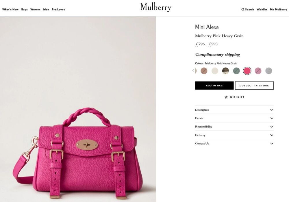 Mulberry Mini Alexa in Mulberry Pink Heavy Grain Leather - New