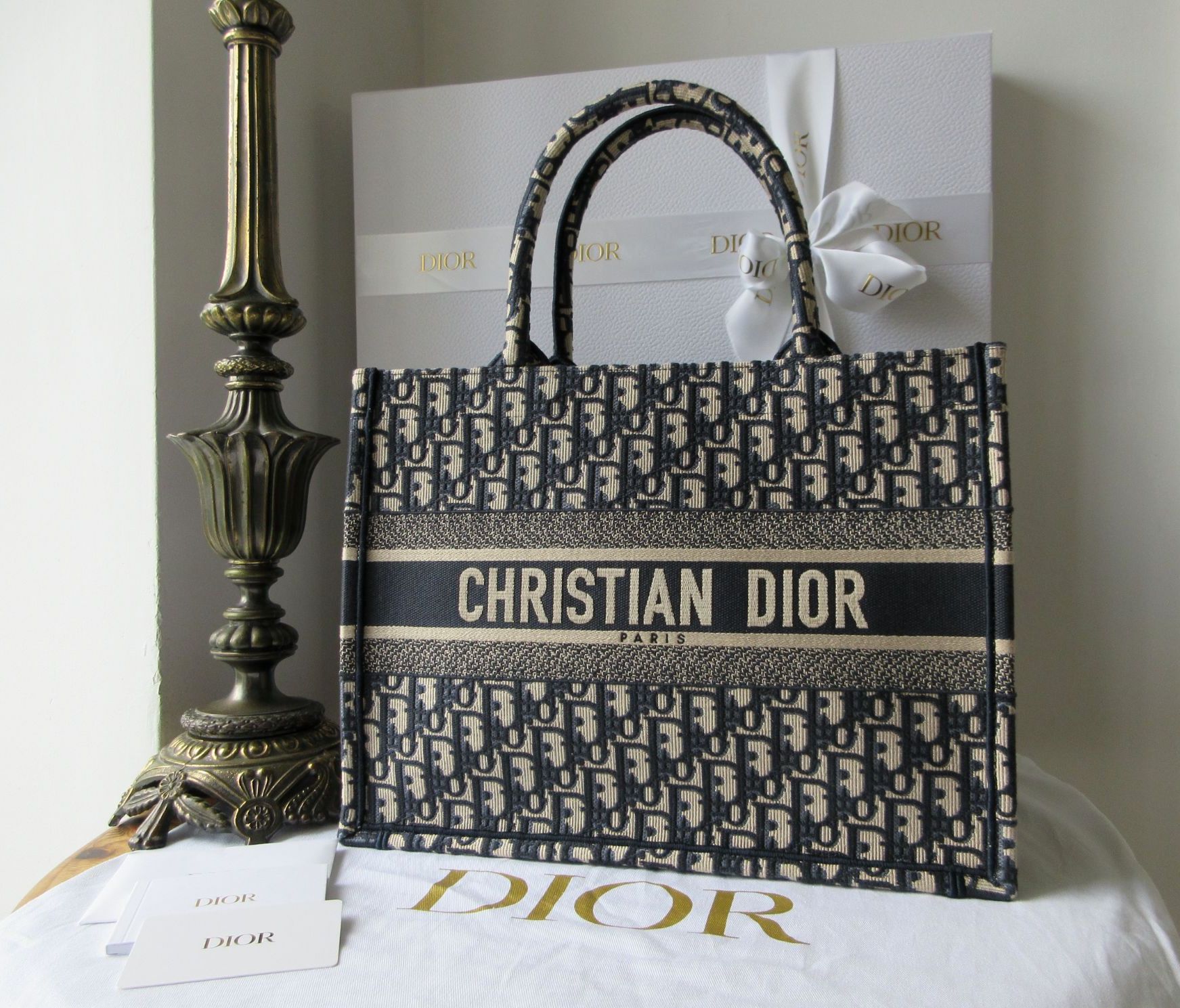 Christian Dior Medium Book Tote in Navy Oblique Canvas New