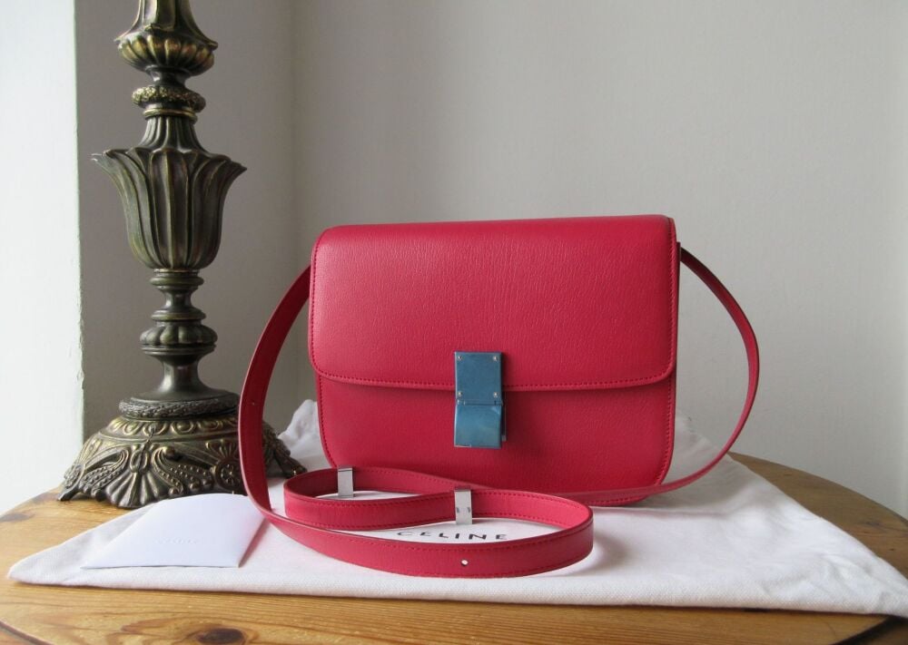 CÉLINE Medium Classic Box Bag in Dark Pink Goatskin New