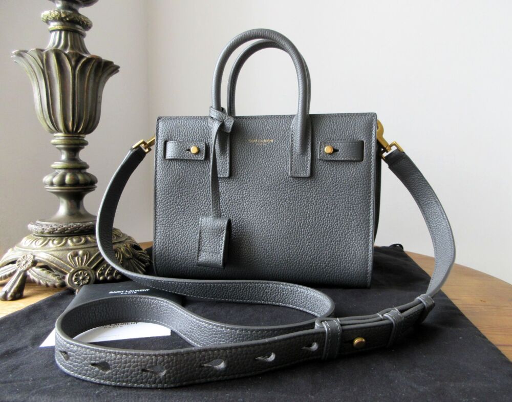 Saint Laurent Nano Sac De Jour in Supple Storm Grey Grained Calfskin