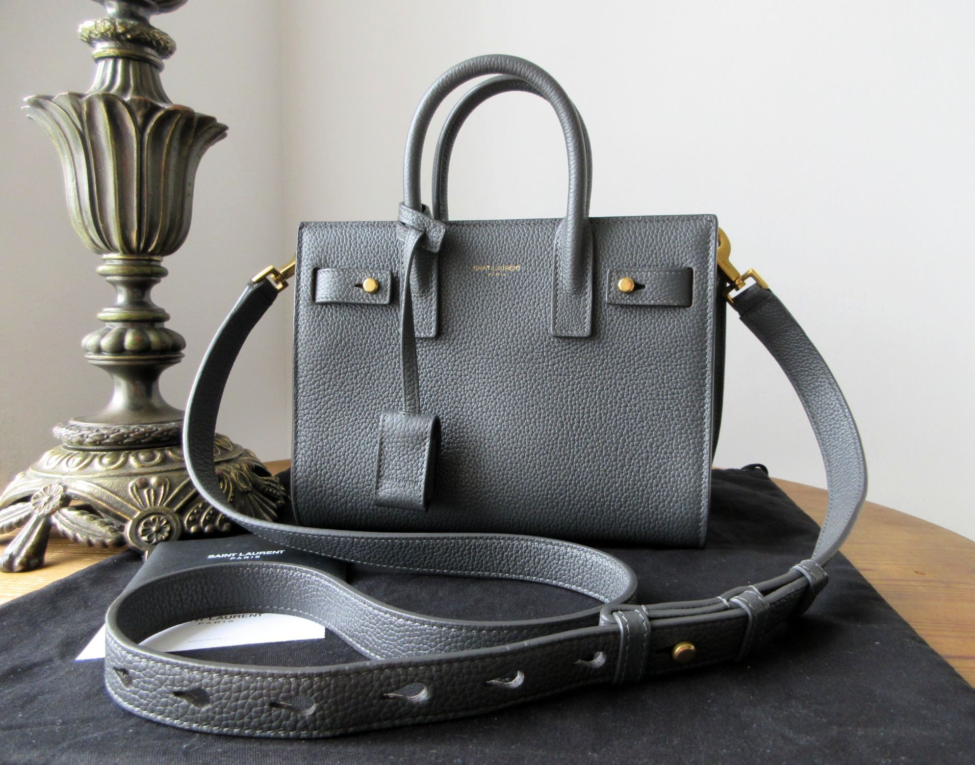 Saint Laurent Nano Sac De Jour in Supple Storm Grey Grained Calfskin