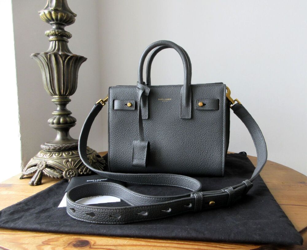 Saint Laurent Nano Sac De Jour in Supple Storm Grey Grained Calfskin
