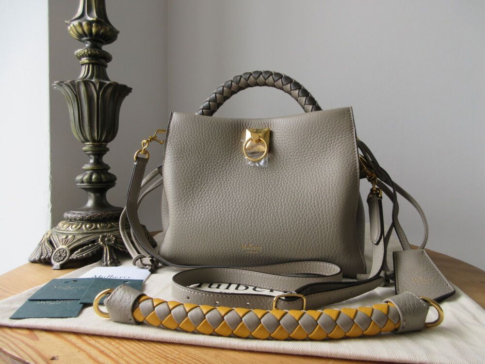 Mulberry Small Iris in Solid Grey Heavy Grain with Two Braided Handles New