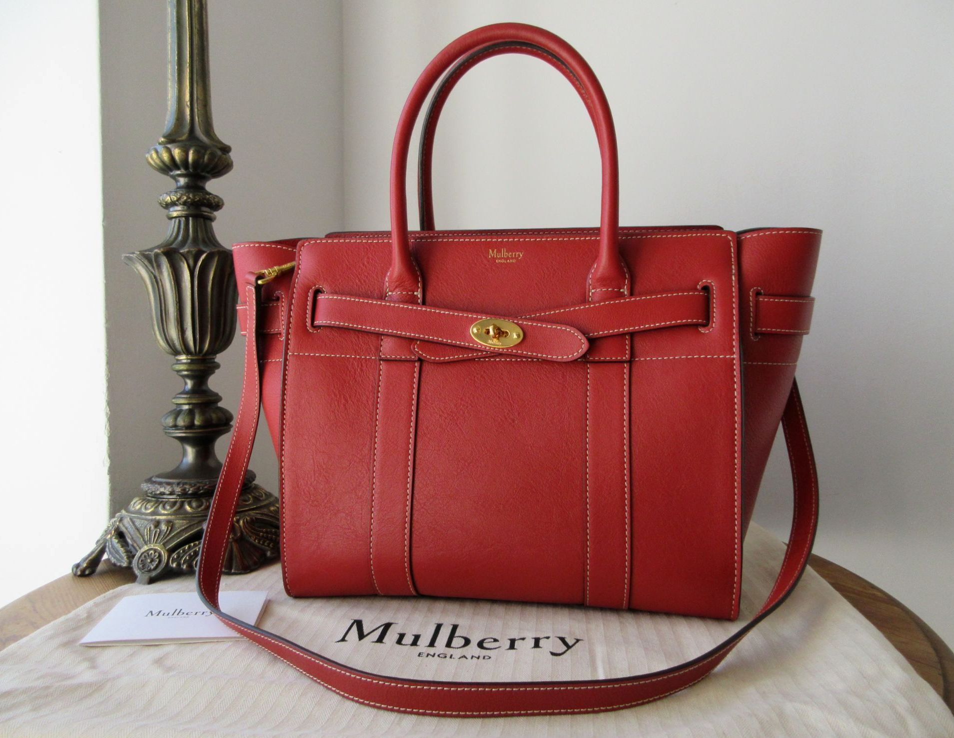 Mulberry Small Zipped Bayswater in Red Ochre Silky Calf