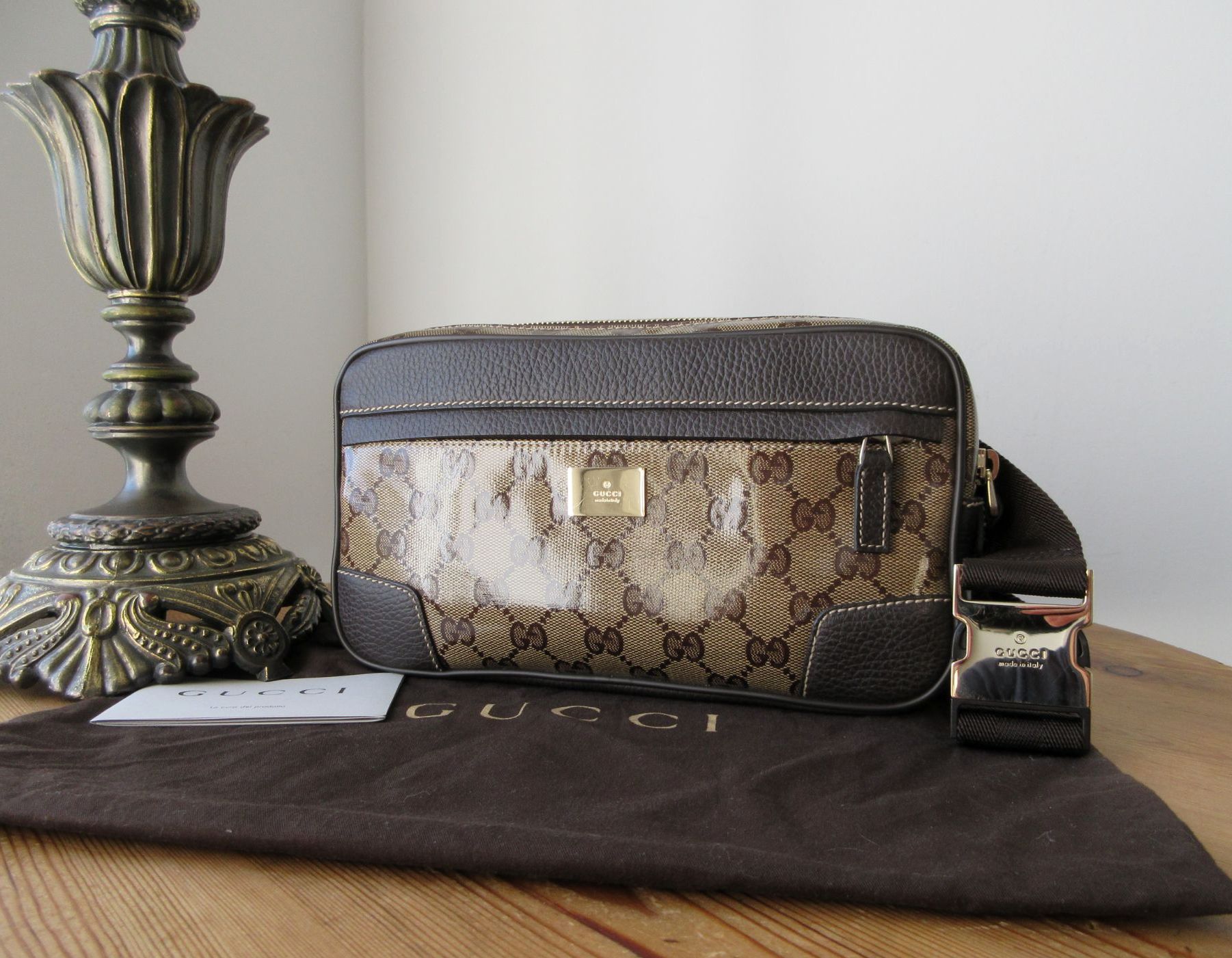 Gucci GG Bumbag Waist Bag in Ebony Beige Crystal Canvas