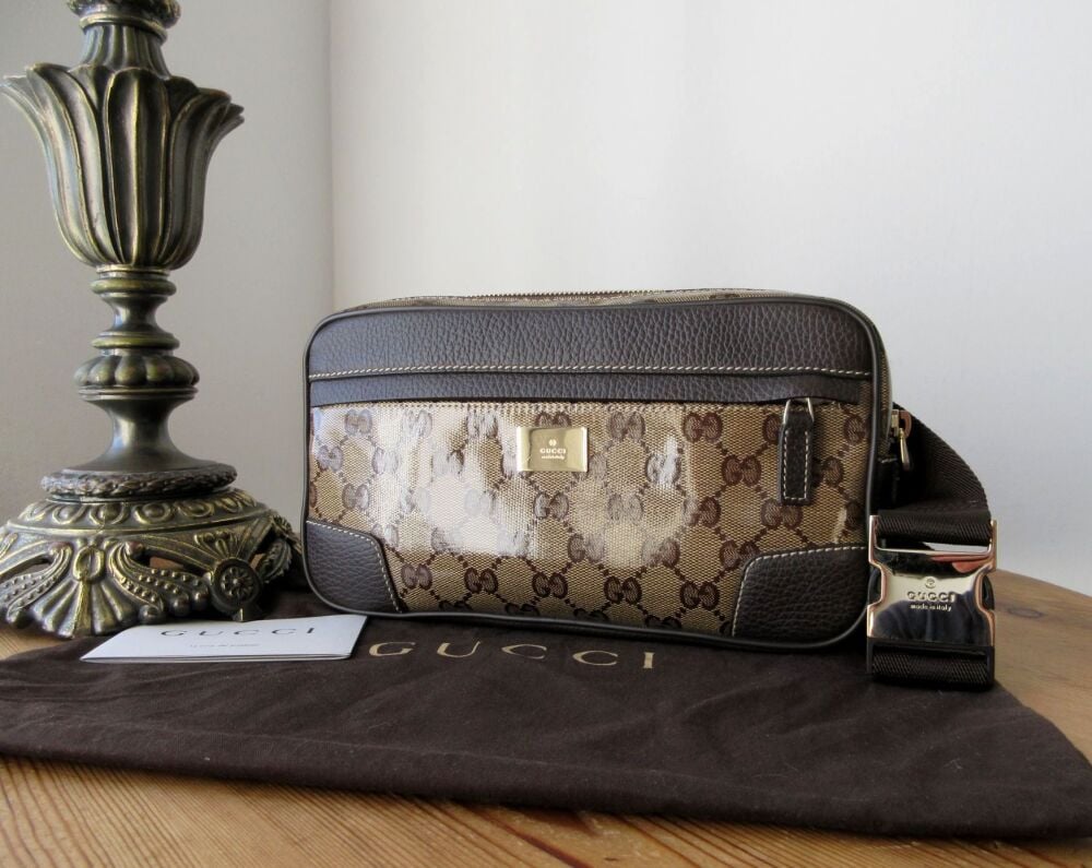 Gucci GG Bumbag Waist Bag in Ebony Beige Crystal Canvas