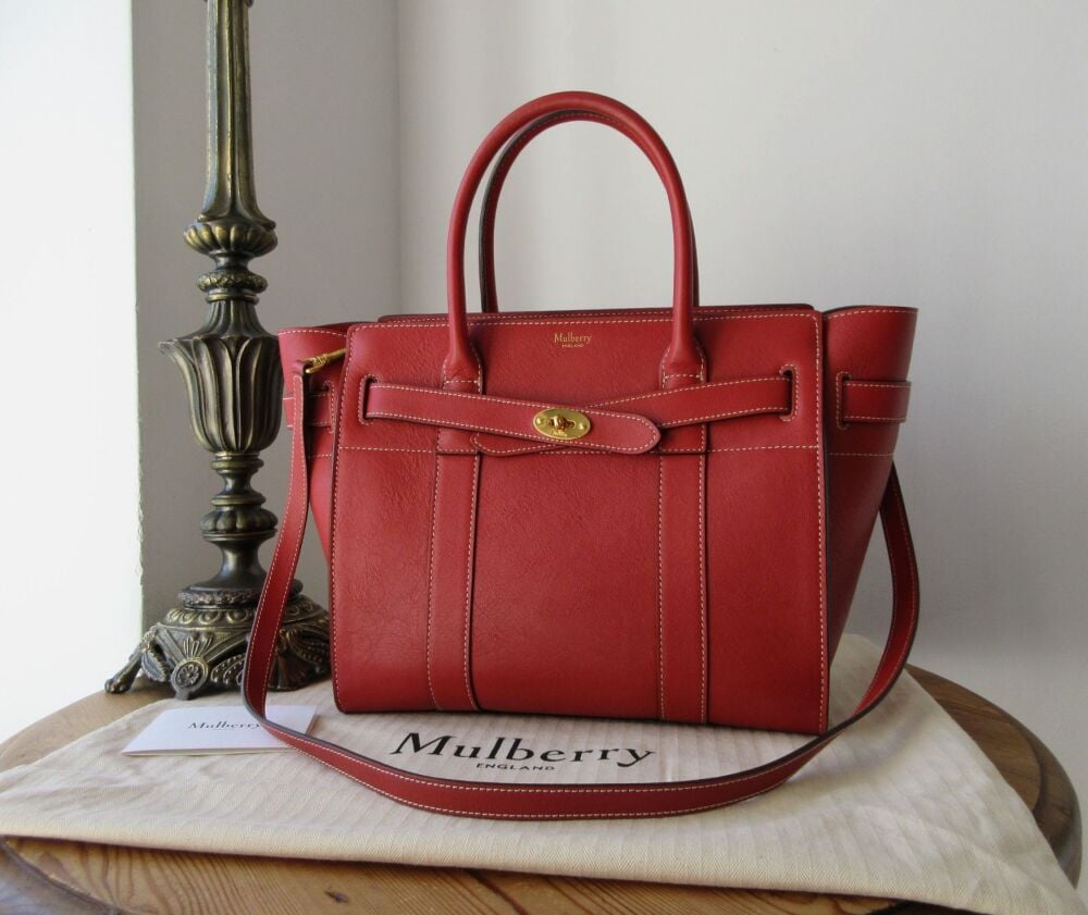Mulberry Small Zipped Bayswater in Red Ochre Silky Calf Leather