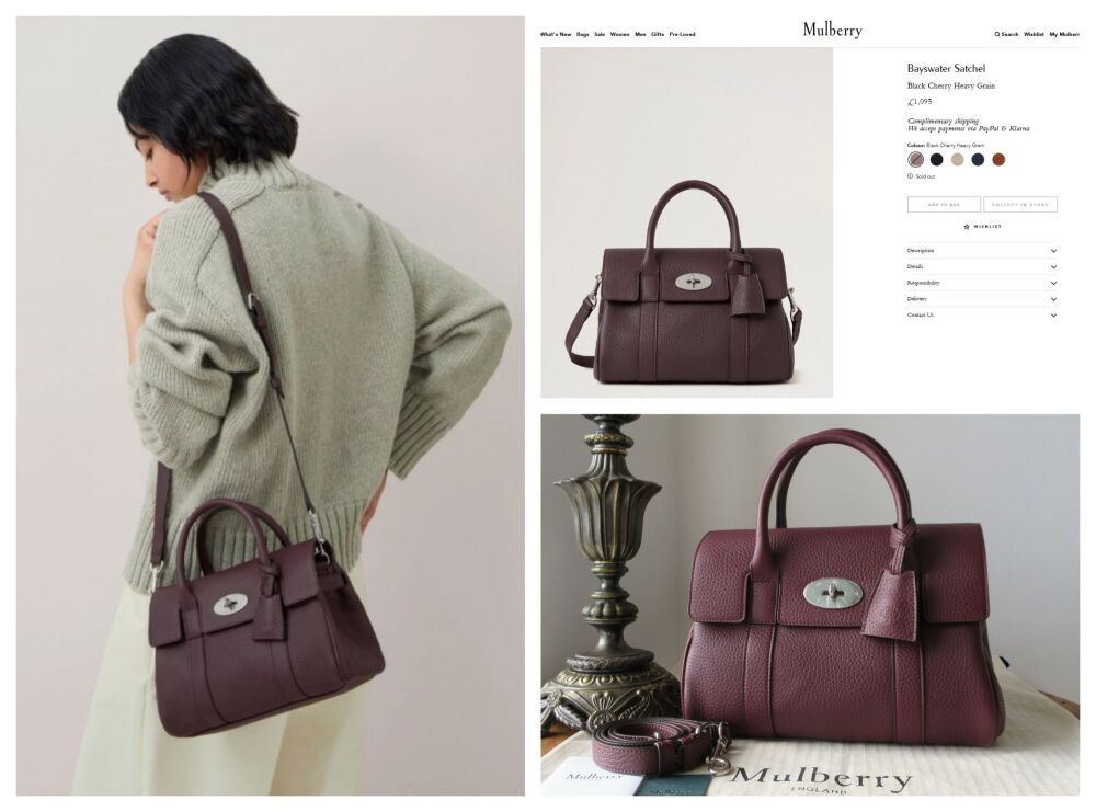 Mulberry Classic Small Bayswater Satchel in Black Cherry Heavy Grain Leather - As New*