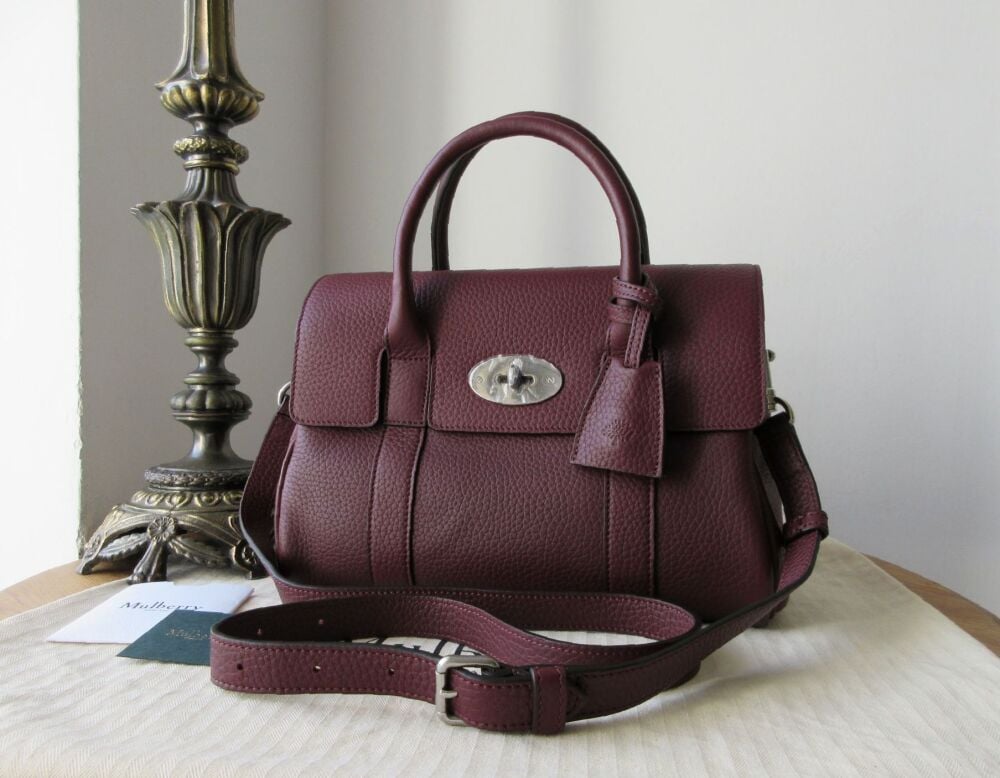 Mulberry Classic Small Bayswater Satchel in Black Cherry Heavy Grain Leathe