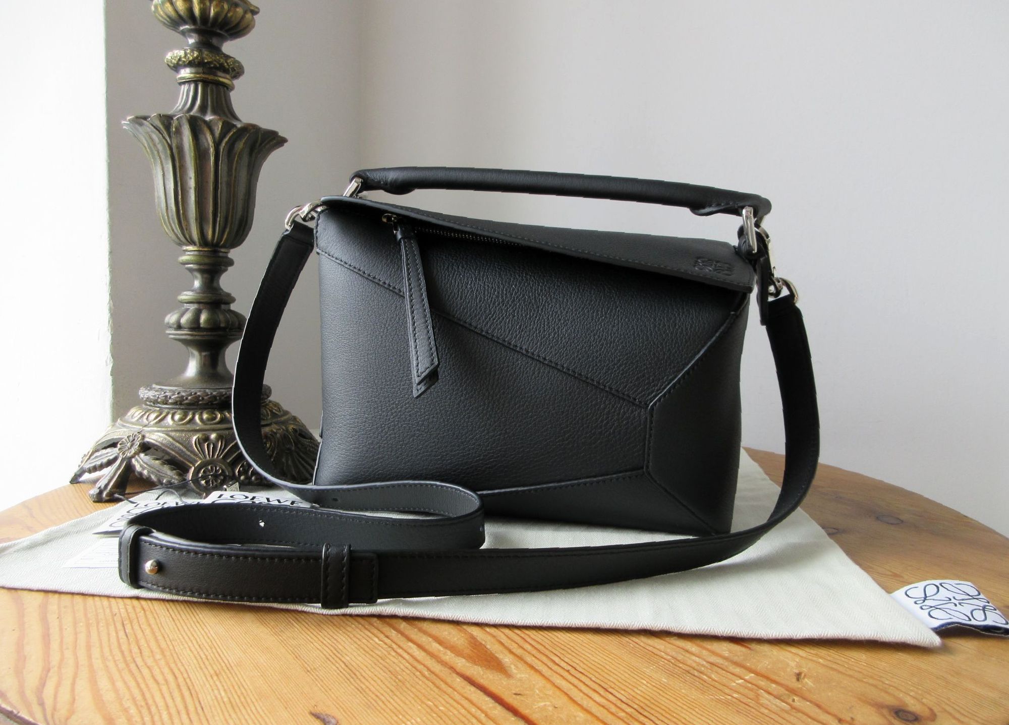 LOEWE Small Puzzle Edge in Black Classic Calf with Palladium Hardware