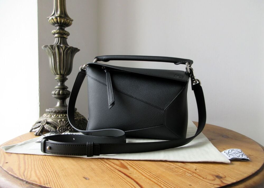 LOEWE Small Puzzle Edge in Black Classic Calf with Palladium Hardware