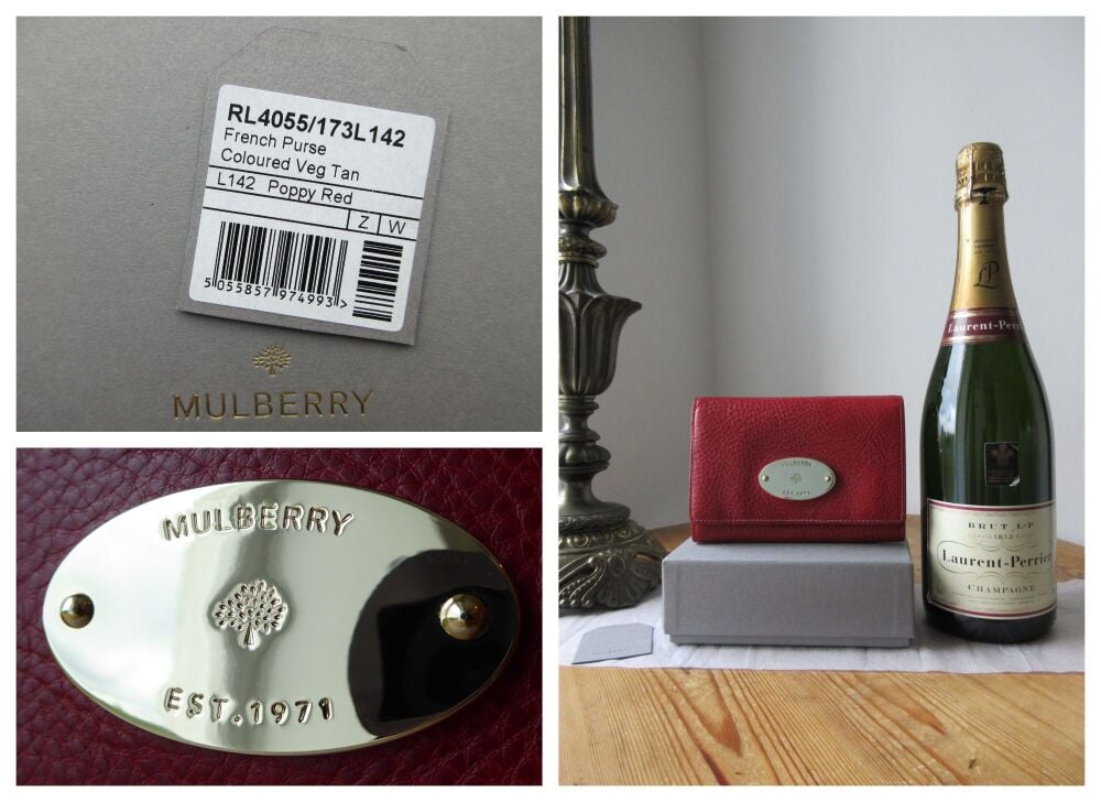Mulberry French Plaque Purse Wallet in Poppy Red Coloured Vegetable Tanned Leather