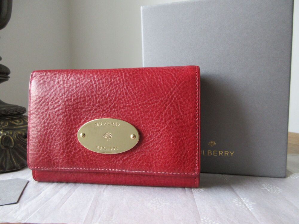 Mulberry French Plaque Purse Wallet in Poppy Red Coloured Vegetable Tanned