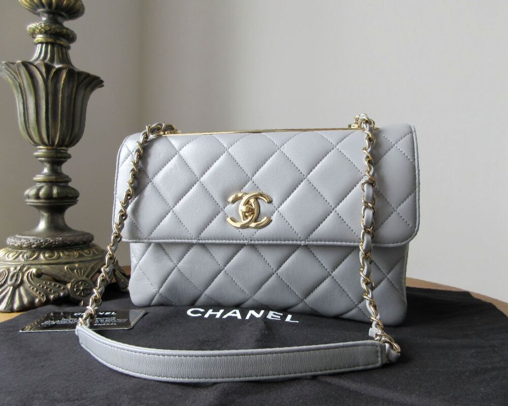 Chanel Trendy CC Flap Shoulder Bag in Large Quilted Grey Lambskin with Shin