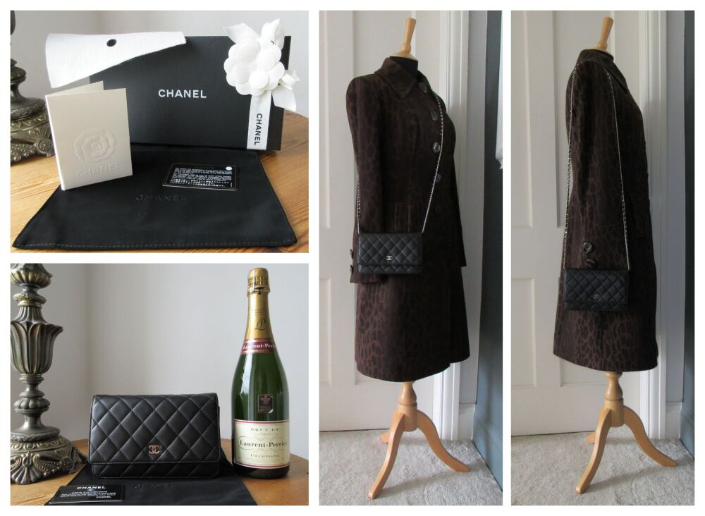 Chanel Classic Wallet on Chain WoC in Black Lambskin with Shiny Silver Hardware