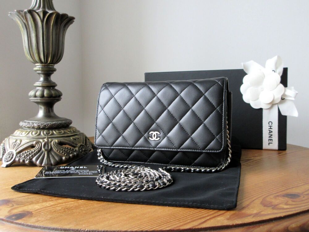 Chanel Classic Wallet on Chain WoC in Black Lambskin with Shiny Silver Hardware
