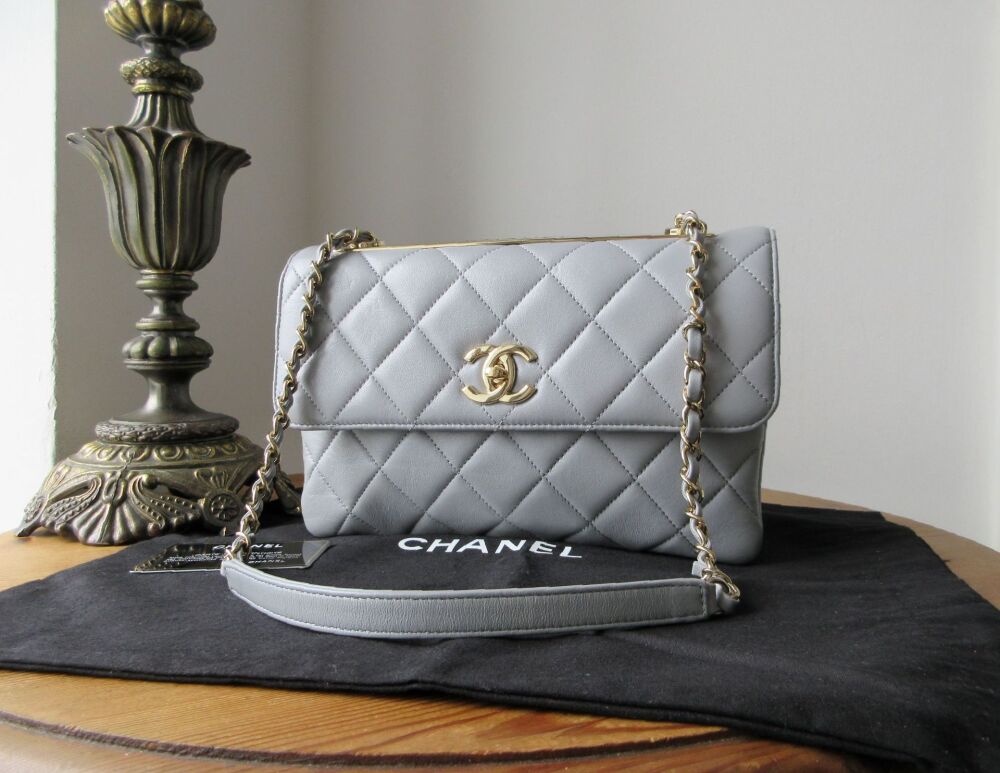 Chanel Trendy CC Flap Shoulder Bag in Large Quilted Grey Lambskin with Champagne Gold Hardware