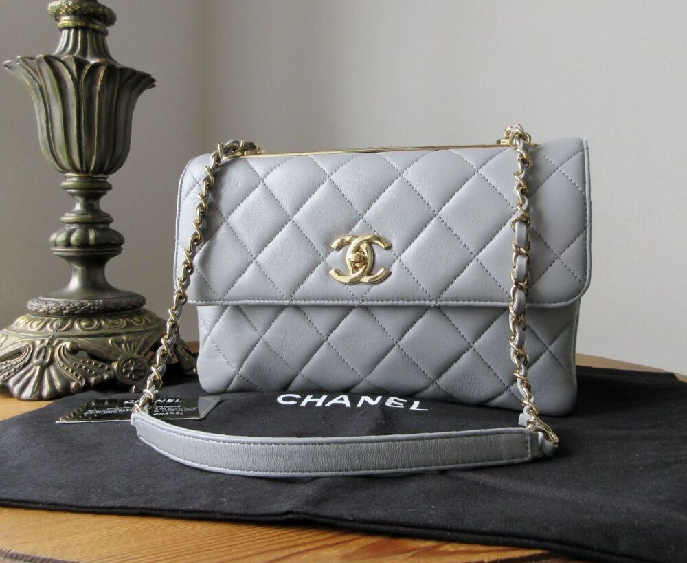 Chanel Trendy CC Flap Shoulder Bag in Large Quilted Grey Lambskin with Champagne Gold Hardware