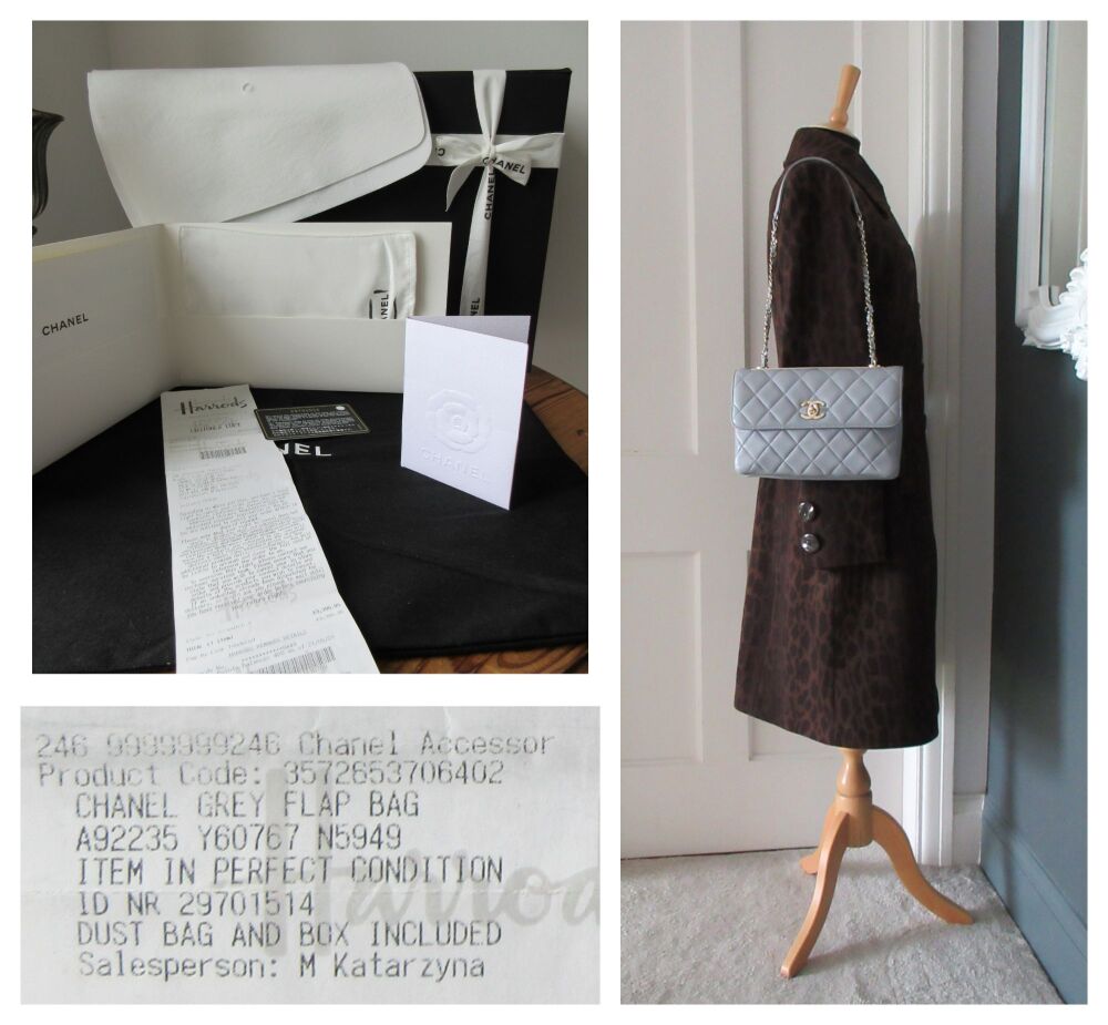 Chanel Trendy CC Flap Shoulder Bag in Large Quilted Grey Lambskin with Champagne Gold Hardware