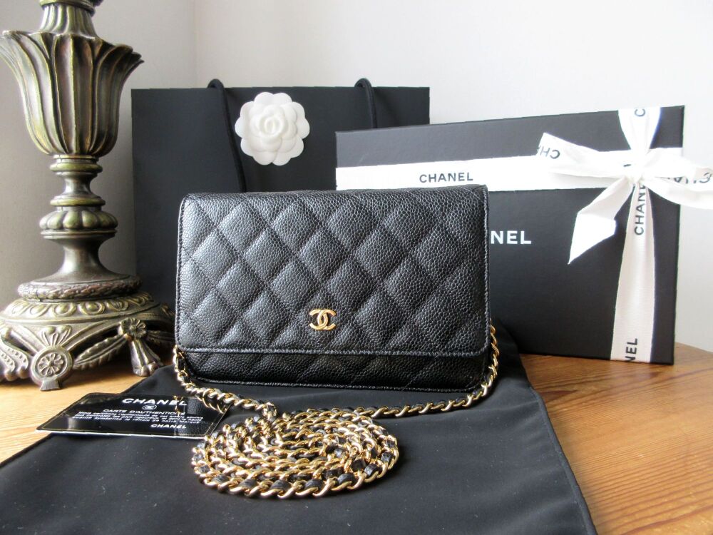 Chanel Classic Wallet on Chain WoC in Black Caviar with Shiny Gold Hardware