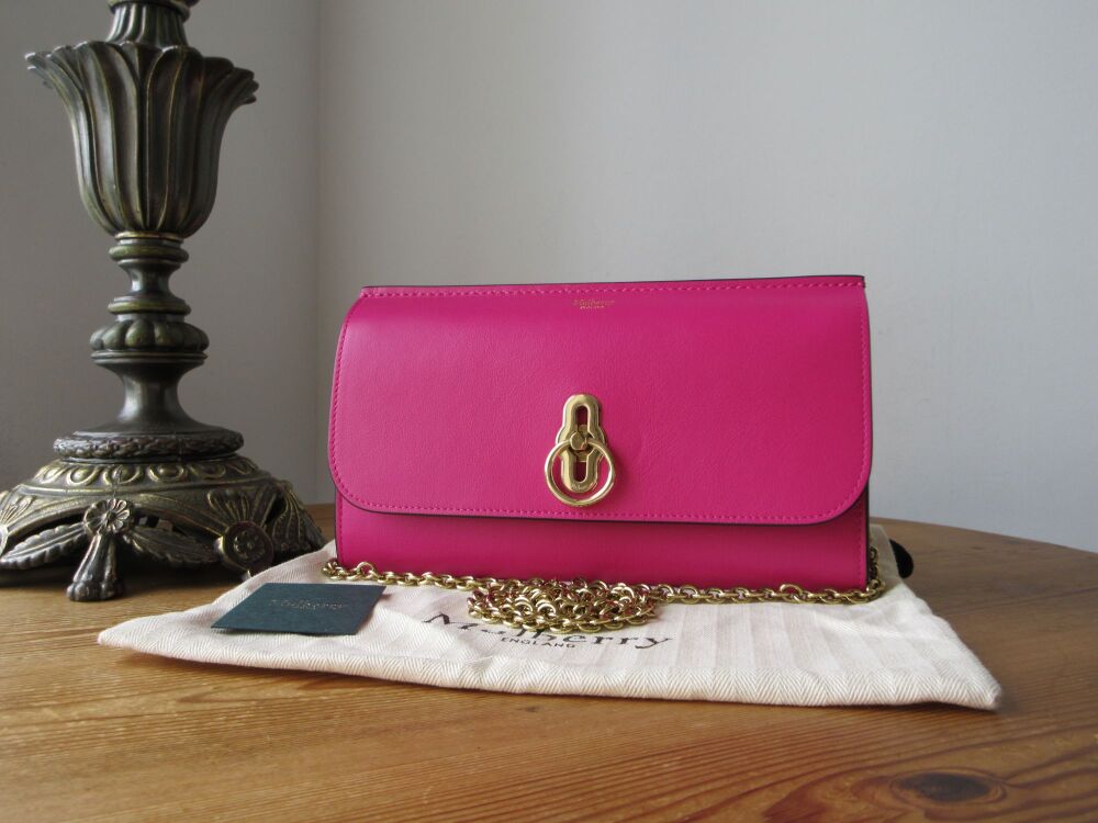 Mulberry Amberley Shoulder Clutch Wallet on Chain in Mulberry Pink Silky Calf - New*