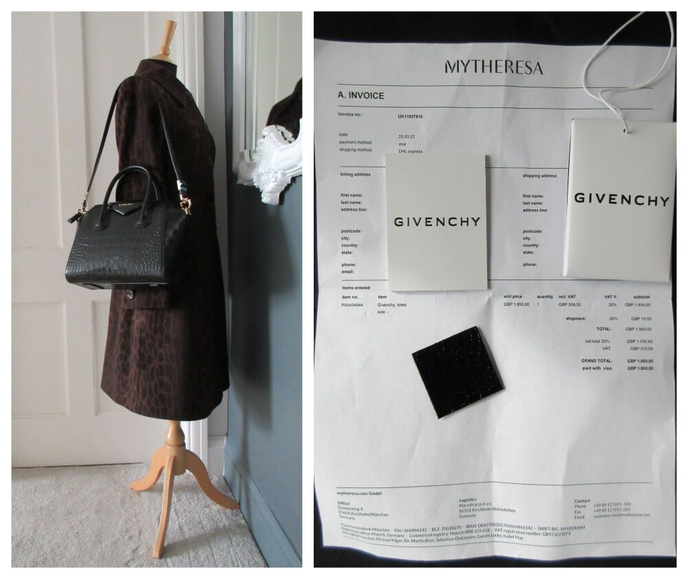 Givenchy Antigona Small in Black Shiny Croc Embossed Calfskin - New