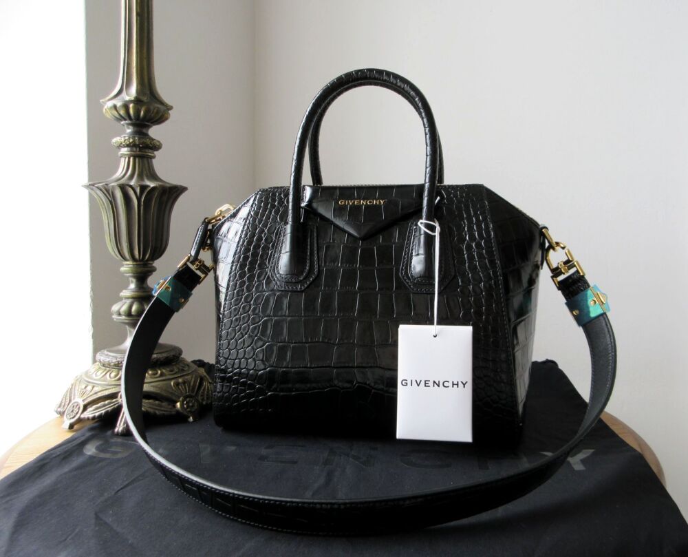 Givenchy Antigona Small in Black Shiny Croc Embossed Calfskin New
