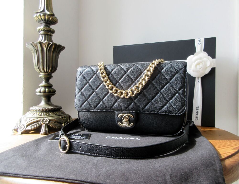 Chanel 'So Light' Medium Studded Flap Bag in Black Caviar with Champagne Gold Hardware