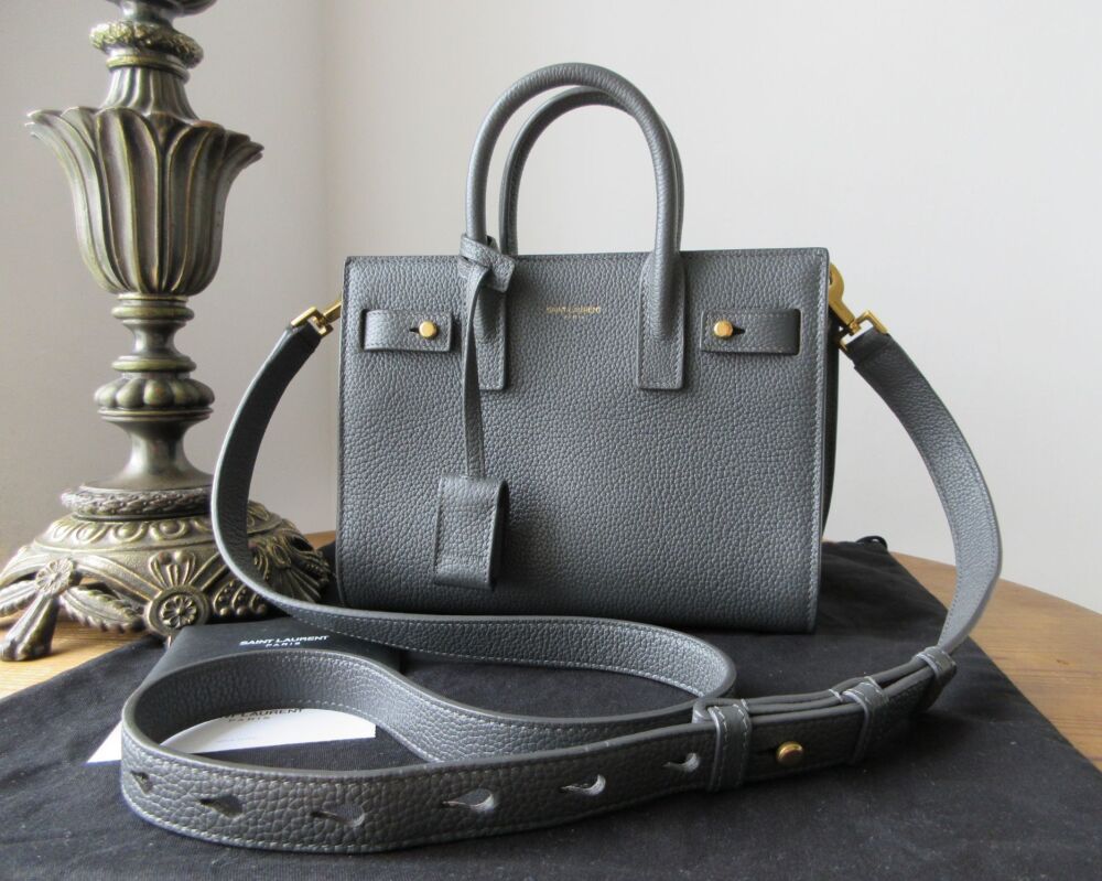 Saint Laurent Nano Sac De Jour in Supple Storm Grey Grained Calfskin