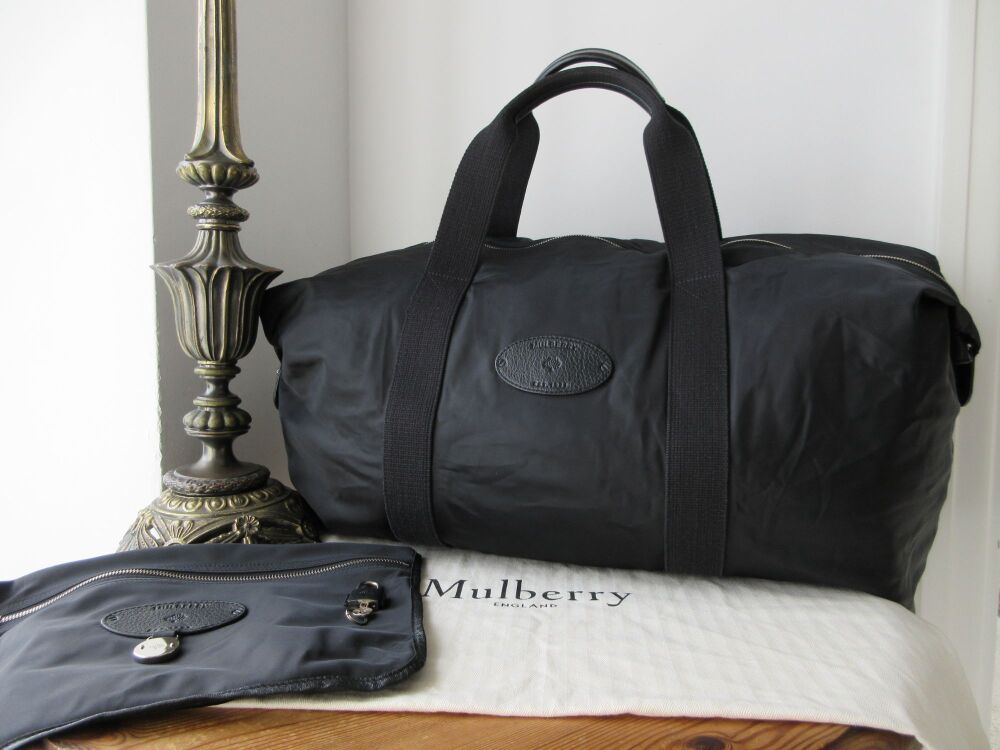 Mulberry Large Lightweight Foldaway Travel Clipper in Black Nylon &amp; Calfski