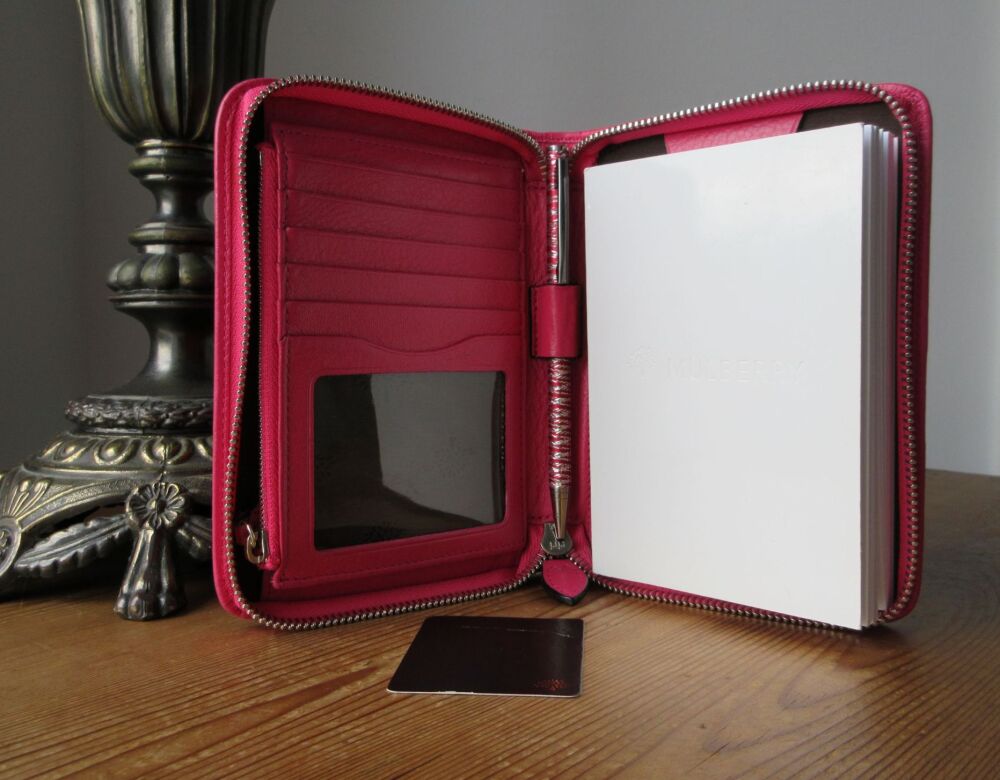 Mulberry Tudor Zip Around Small Notebook Travel Wallet Folio in Hot Pink Soft Spongy Leather - SOLD