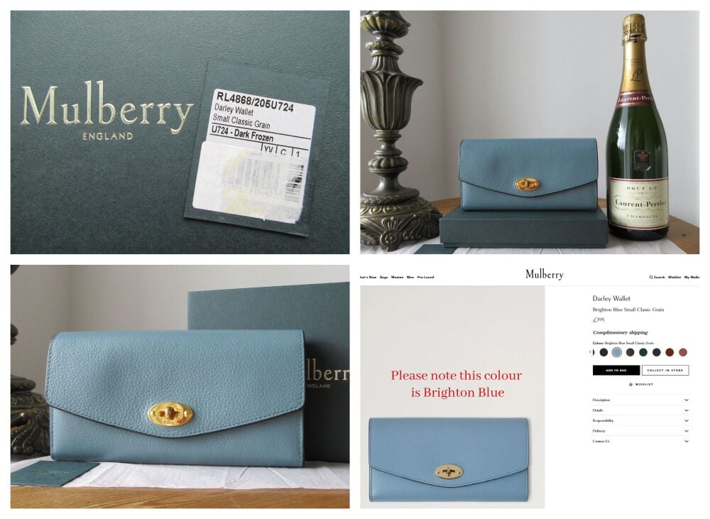 Mulberry Darley Continental Wallet in Dark Frozen Blue Small Classic Grain