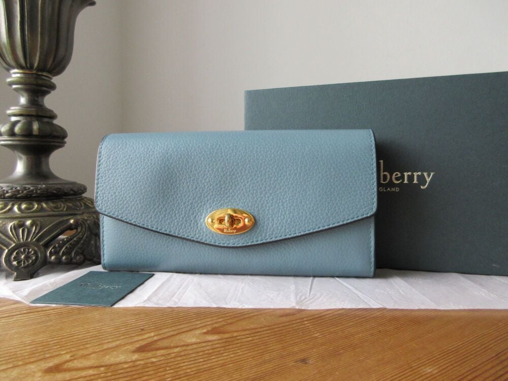 Mulberry Darley Continental Wallet in Dark Frozen Blue Small Classic Grain