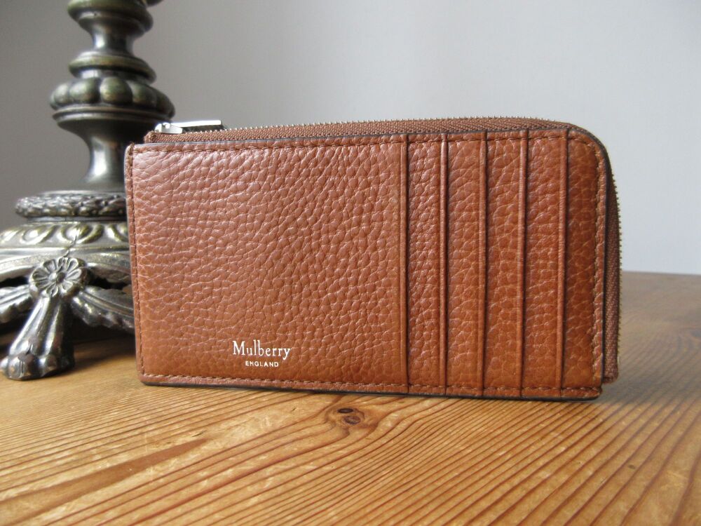 Mulberry Continental Zipped Long Five Card Holder in Oak Two-Tone Small Classic Grain
