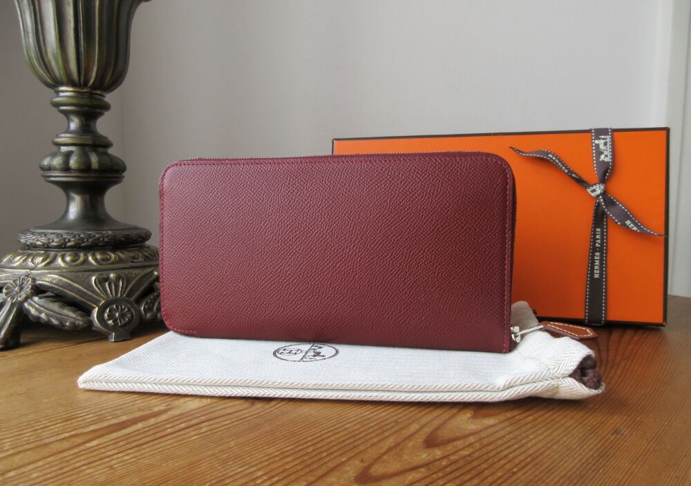 Hermés Azap 'Silk'in' Long Zip Around Purse Wallet in Bordeaux Epsom with Rose Mexico & Bougainvillier Lining