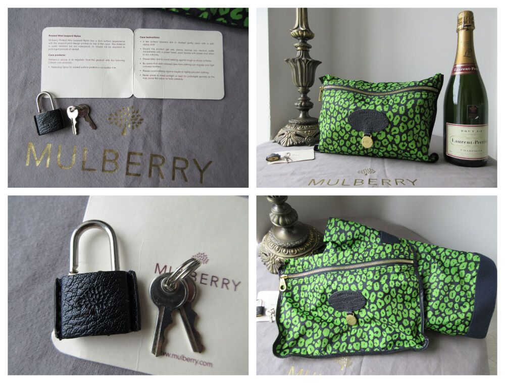 Mulberry Rosie Large Lightweight Foldaway Travel Clipper in Nightshade Blue Mini Leopard Print
